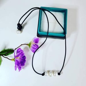 Pearl Necklace on pu (vegan) leather cord